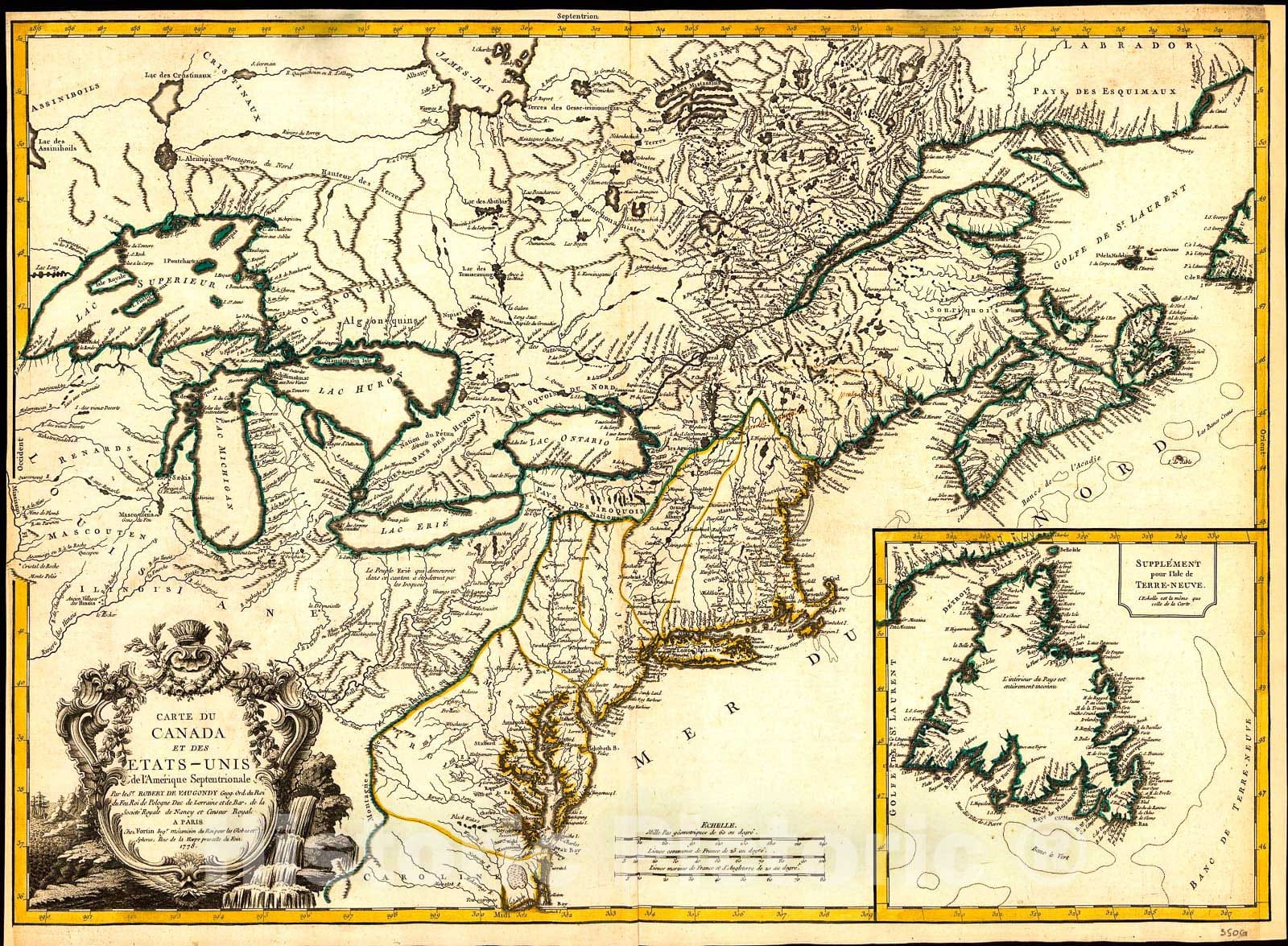 Historic 1778 Map - Carte du Canada et des Etats-UNIS de l'AmÃ©rique Septentrionale