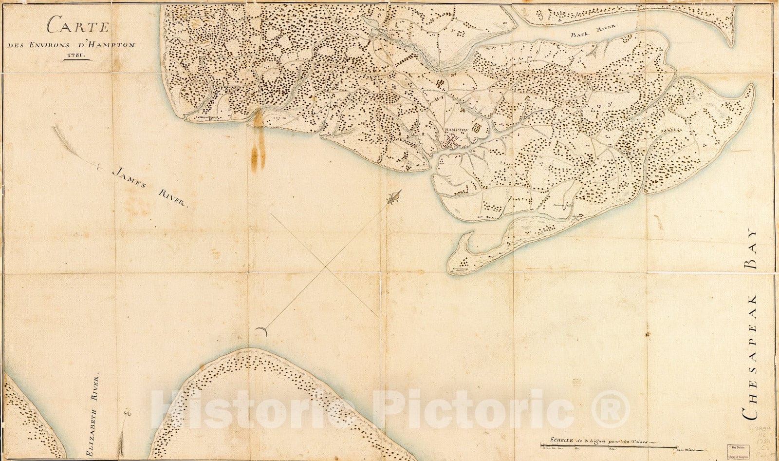 Historic 1781 Map - Carte des Environs d'Hampton.