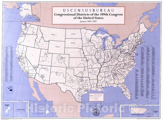 Historic 2005 Map - Congressional districts of The 109th Congress of The United States, January 2005-2007