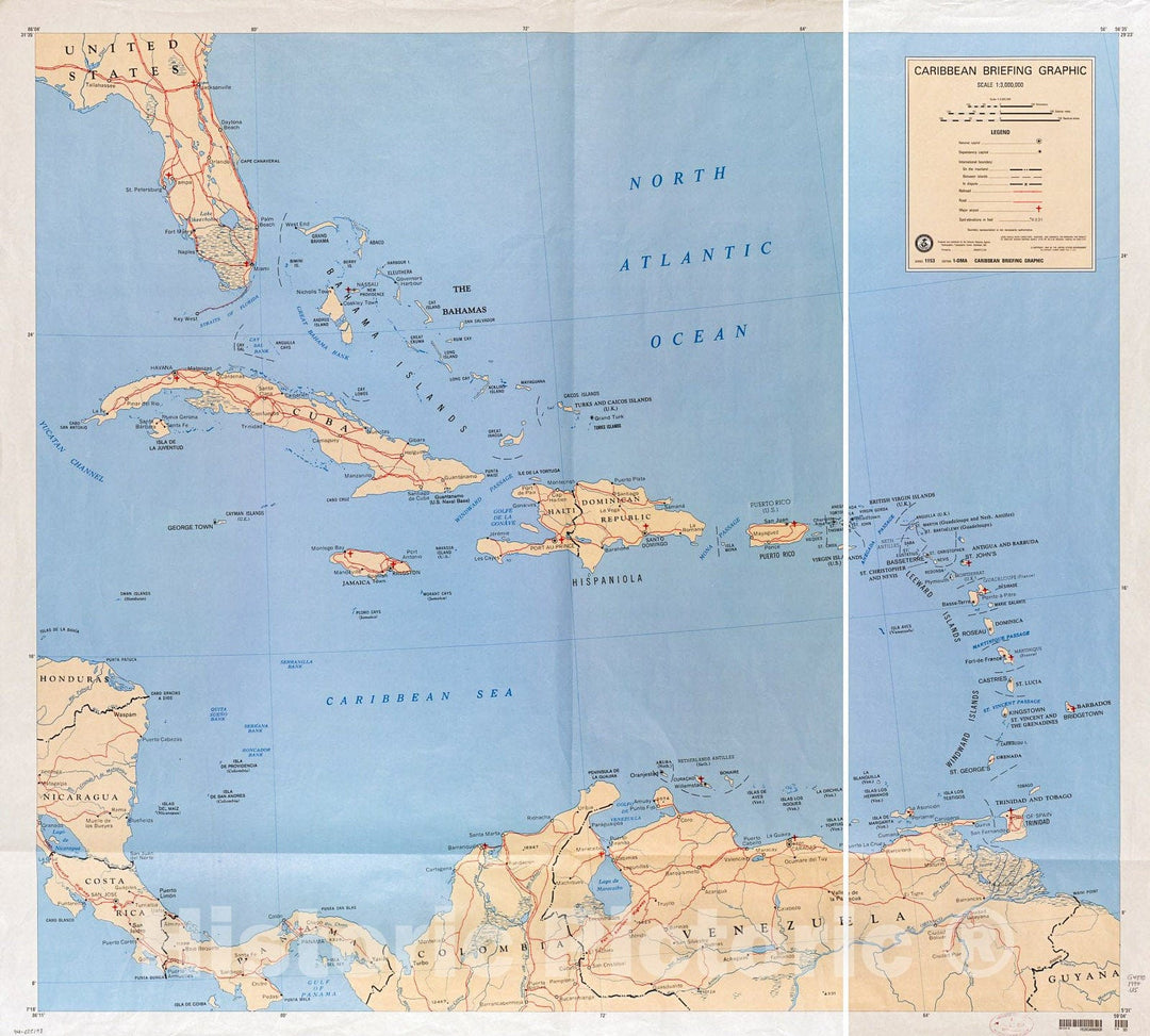 Historic 1994 Map - Caribbean briefing Graphic, Scale 1:3,000,000