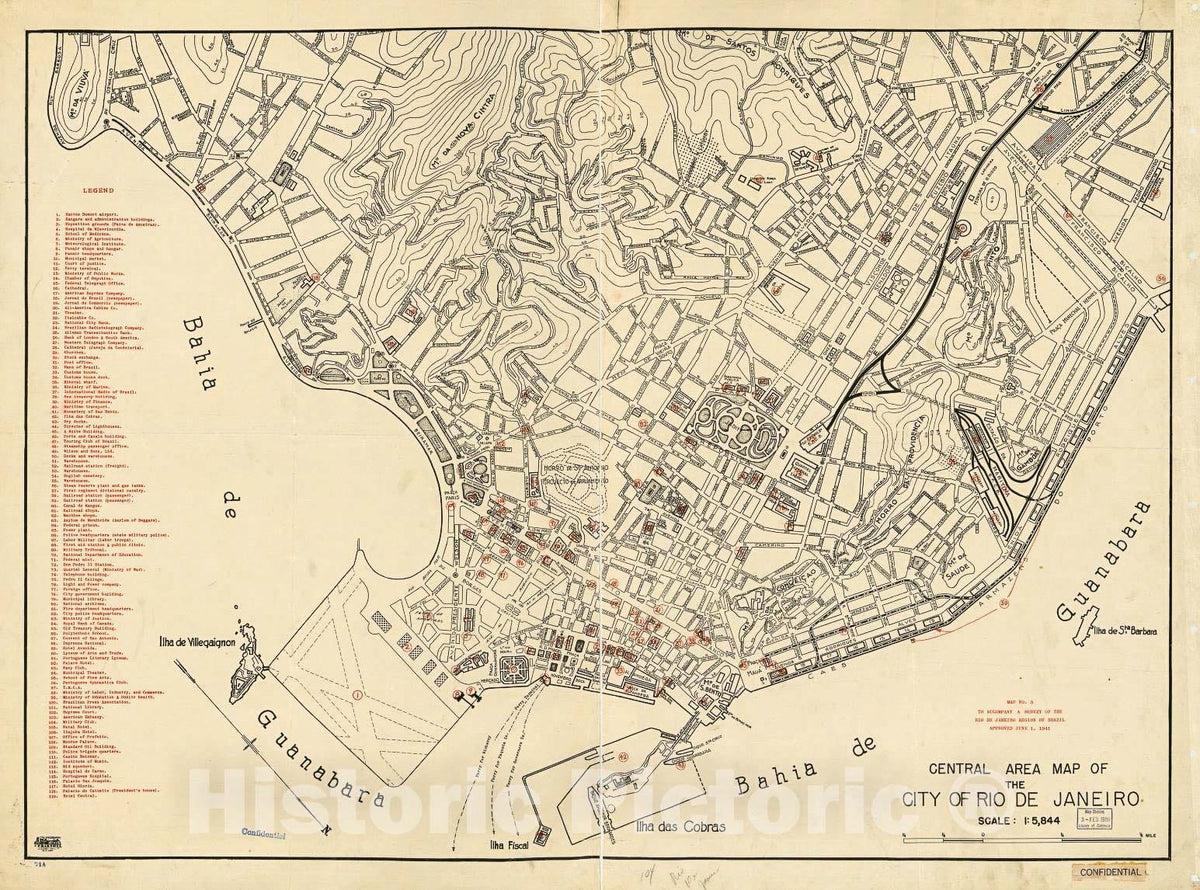Historic 1941 Map - Central Area map of The City of Rio de Janeiro