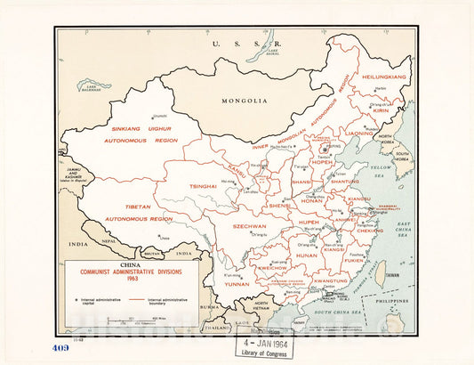 Historic 1963 Map - China, Communist Administrative divisions 1963.
