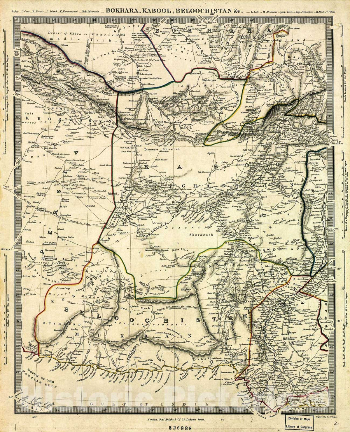Historic 1800 Map - Bokhara, Kabool, Beloochistan, c.