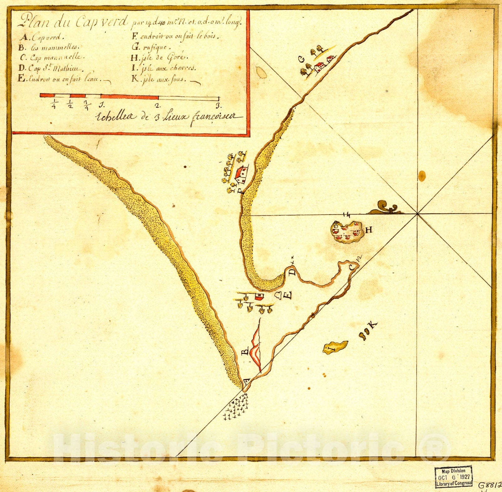 Historic 1700 Map - Plan du Cap Verd par 14 d. 40 m. N. et 0 d. 0 m. Long.
