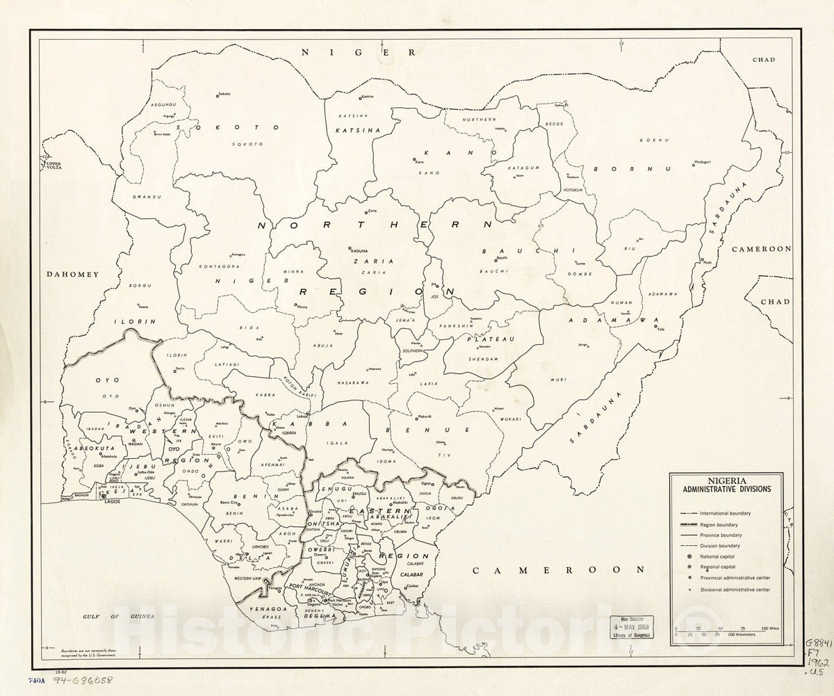 Historic 1962 Map - Nigeria, Administrative divisions.