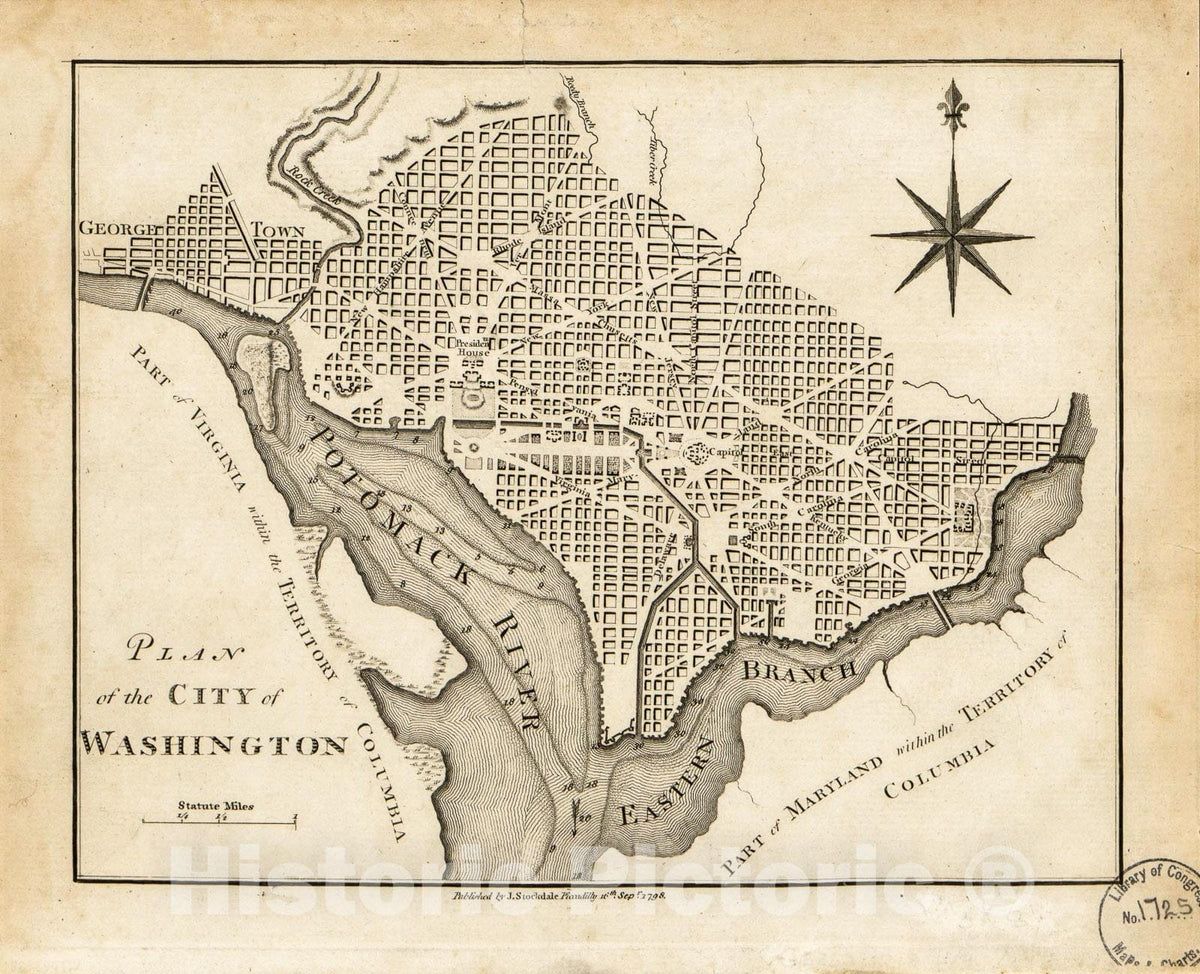 Historic 1798 Map - Plan of The City of Washington. 1