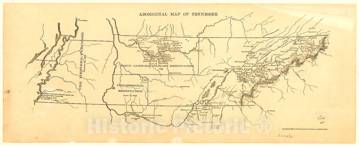 Historic 1886 Map - Aboriginal map of Tennessee
