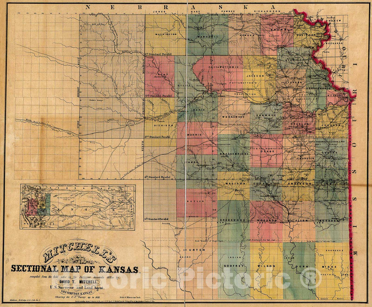 Historic 1859 Map - Mitchell's sectional map of Kansas