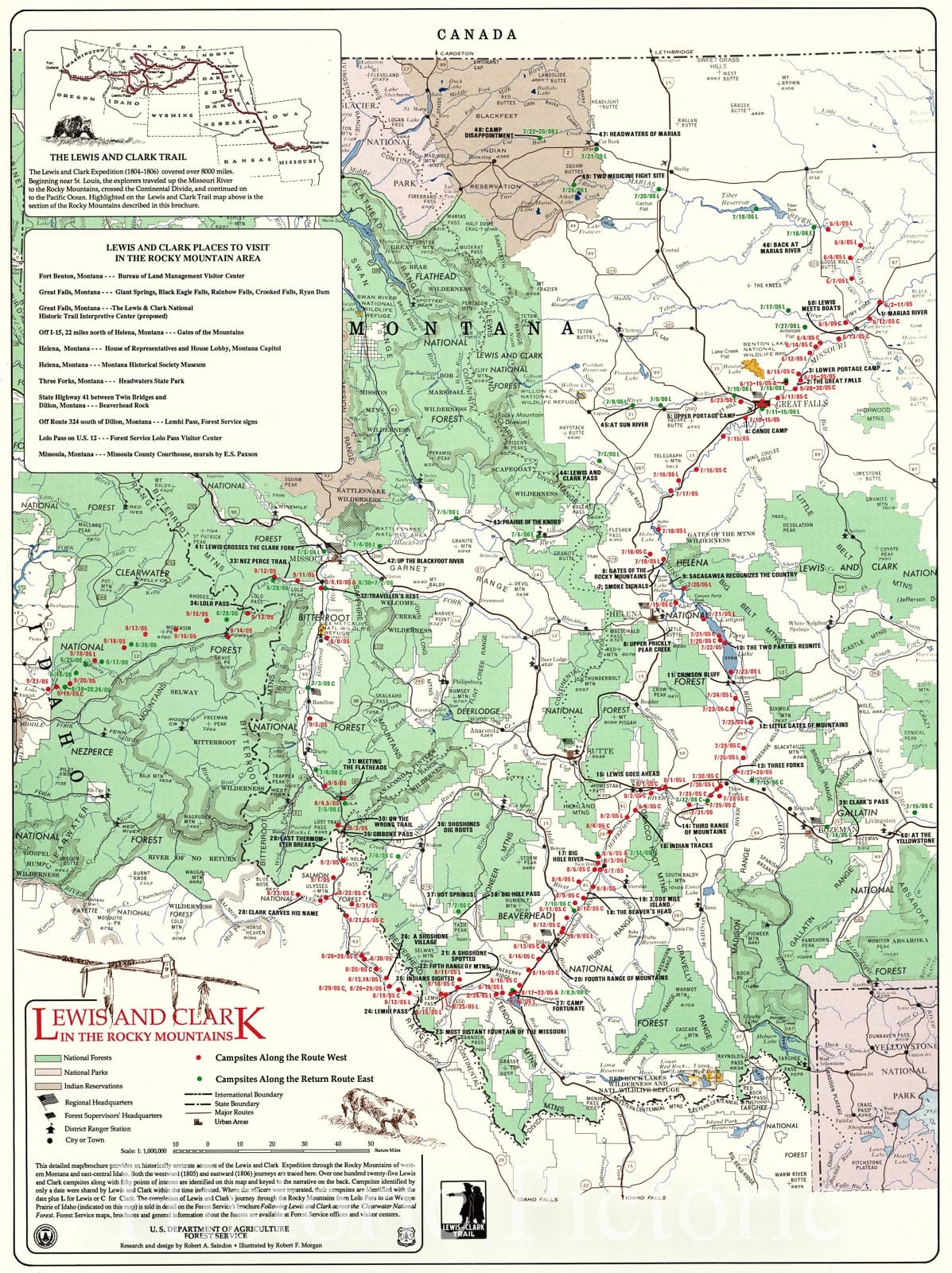 Historic 1990 Map - Lewis and Clark in The Rocky Mountains