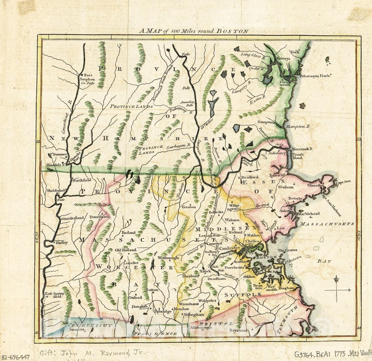 Historic 1775 Map - A map of 100 Miles Round Boston. 2