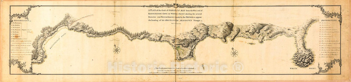 Historic 1758 Map - A Plan of The Coast of Gabarus Bay from The west end of Kennington Cove to White Point shewing The Several Batteries and retrenchments