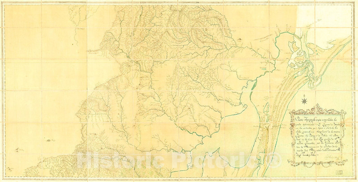Historic 1780 Map - Plano topografico que comprende la Parte septentrional de la Laguna de Merin con las vertientes que Bajan a Ella de la cuchilla General
