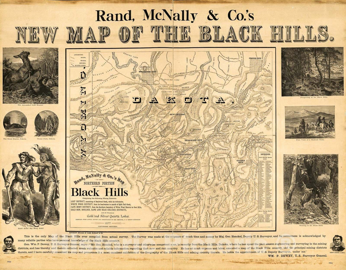 Historic 1877 Map - Rand, McNally & Co.'s map of The Northern Portion of The Black Hills