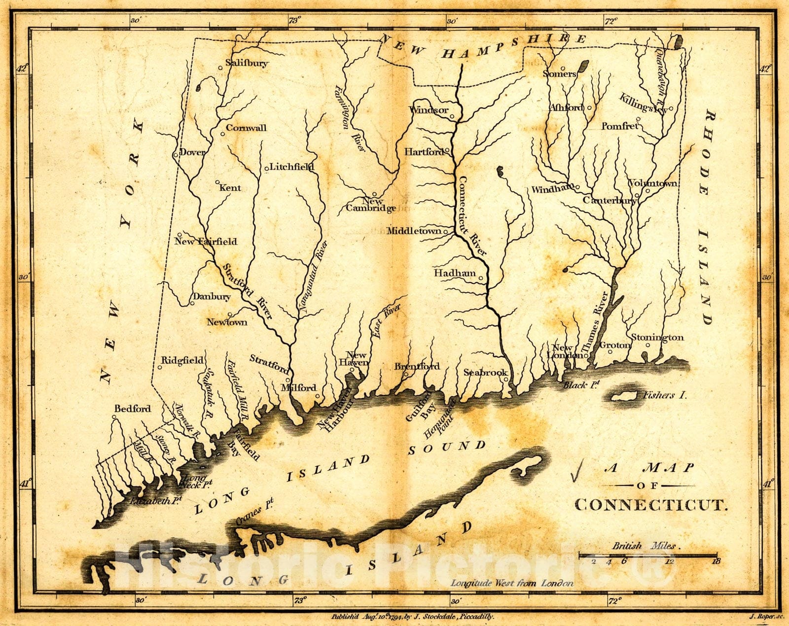 Historic 1794 Map - Connecticut.