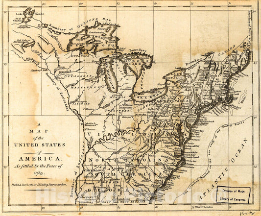 Historic 1783 Map - A map of The United States of America, as Settled by The Peace of 1783.