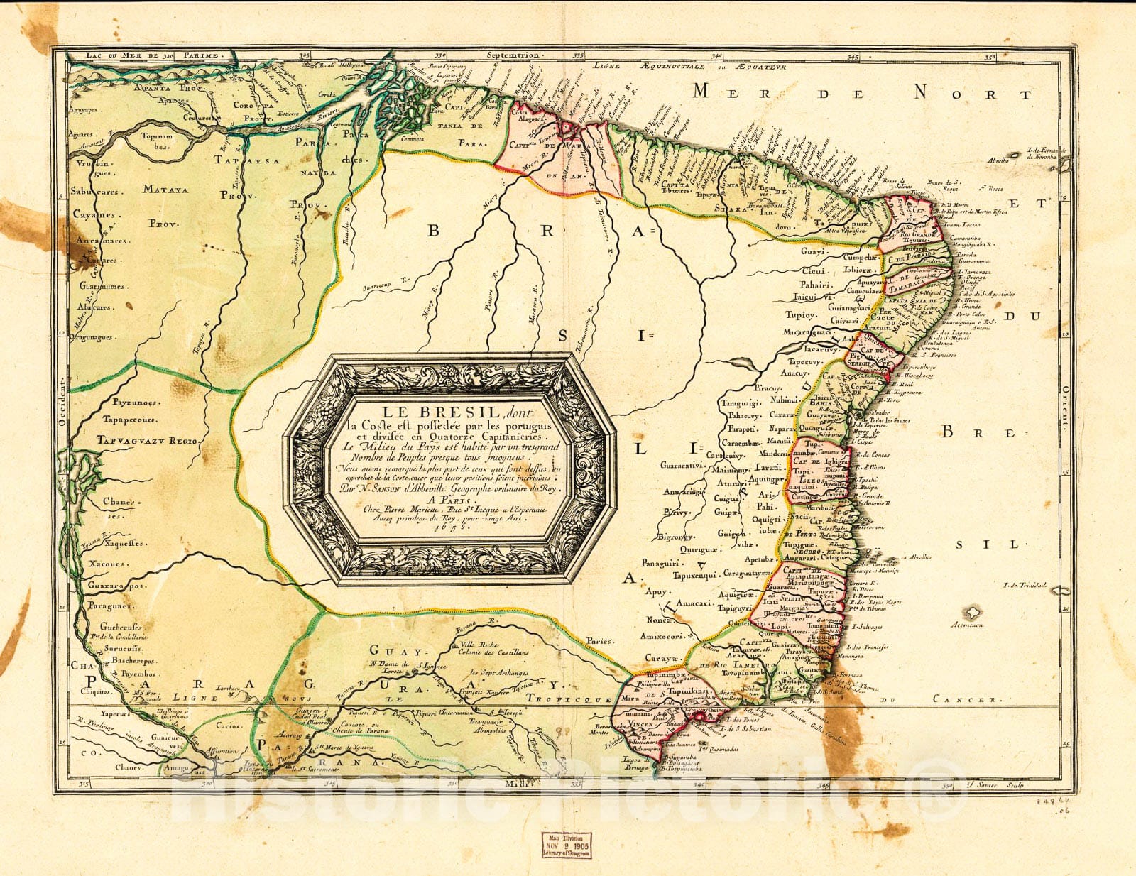 Historic 1656 Map - Le Bresil.