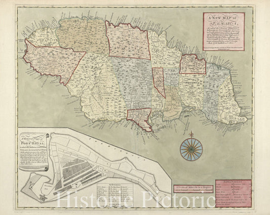 Historic 1771 Map - A New map of Jamaica; in which The Several Towns, forts, settlements are accurately Laid Down, as Well as The situations & Depths of The Most Noted harbours