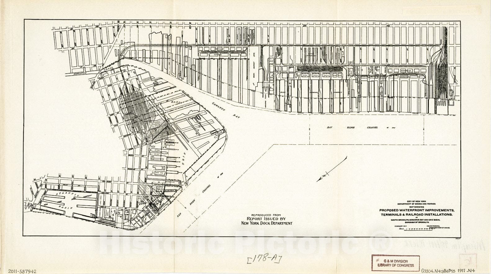 Historic 1911 Map - Map Showing Proposed Waterfront improvements, terminals & Railroad installations : at South Brooklyn, Gowanus Bay, and Erie Basin, Borough of Brooklyn