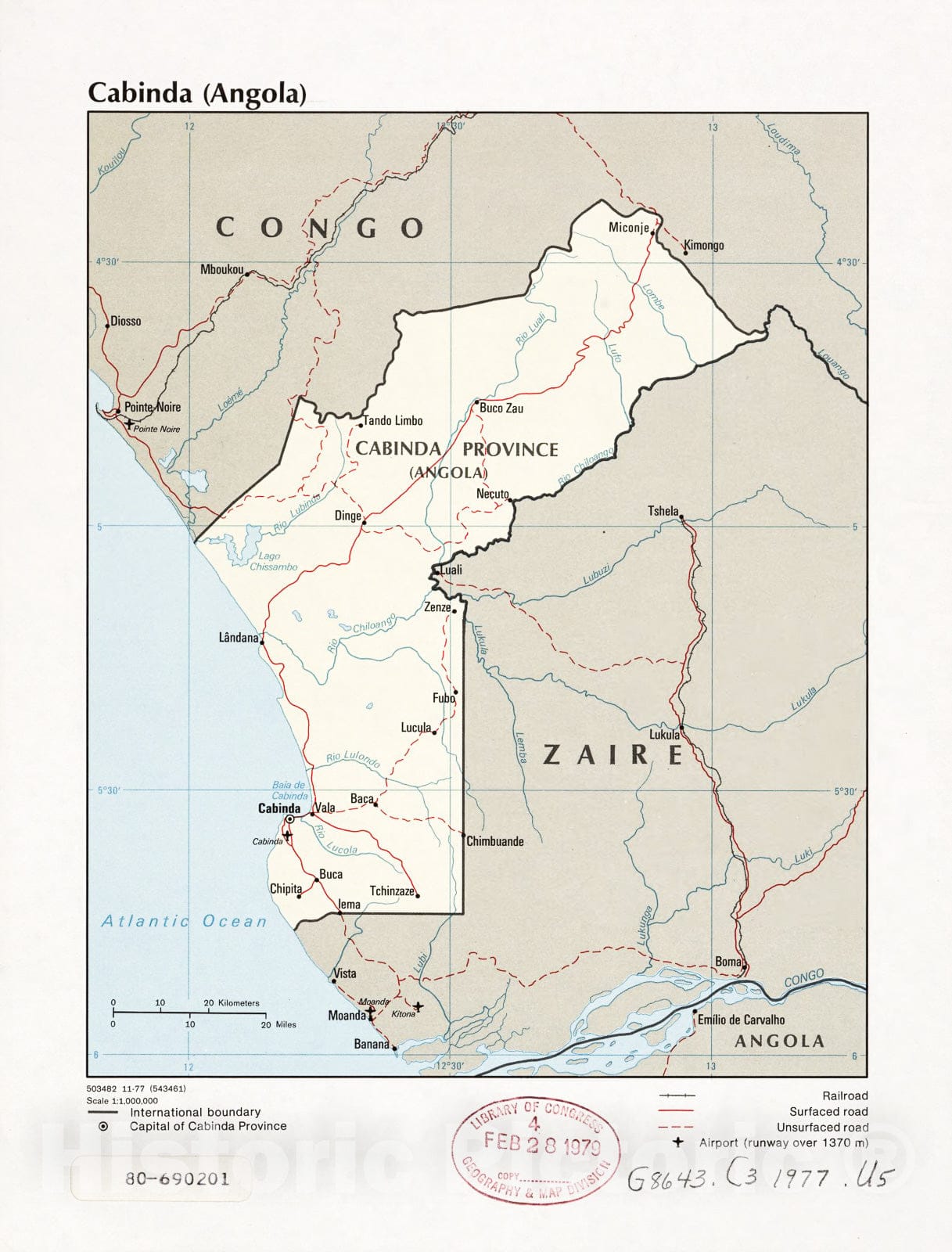 Historic 1977 Map - Cabinda (Angola).