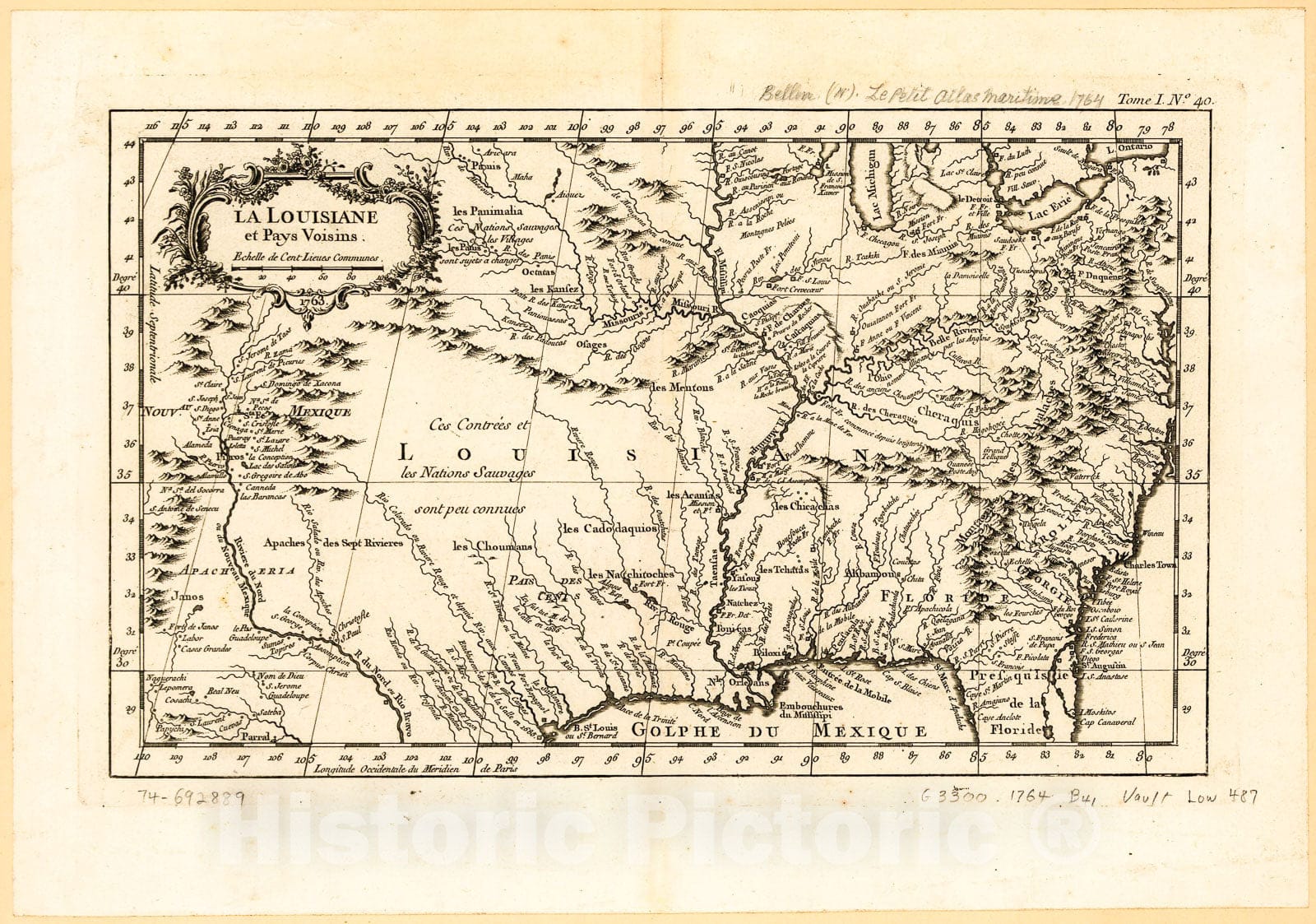Historic 1764 Map - La Louisiane et Pays voisins.