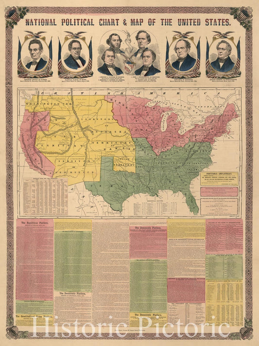 Historic 1860 Map - National Political Chart & map of The United States.