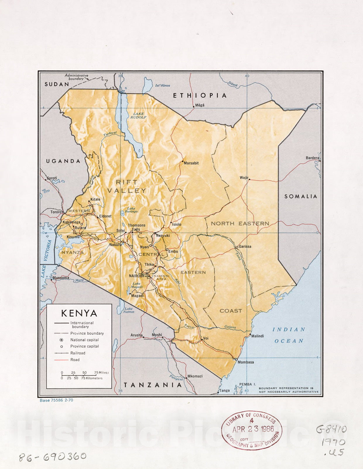 Historic 1970 Map - Kenya. 1