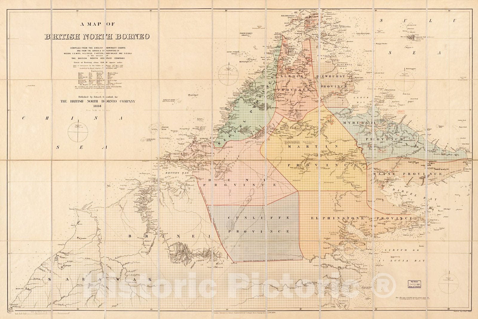 Historic 1888 Map - A map of British North Borneo