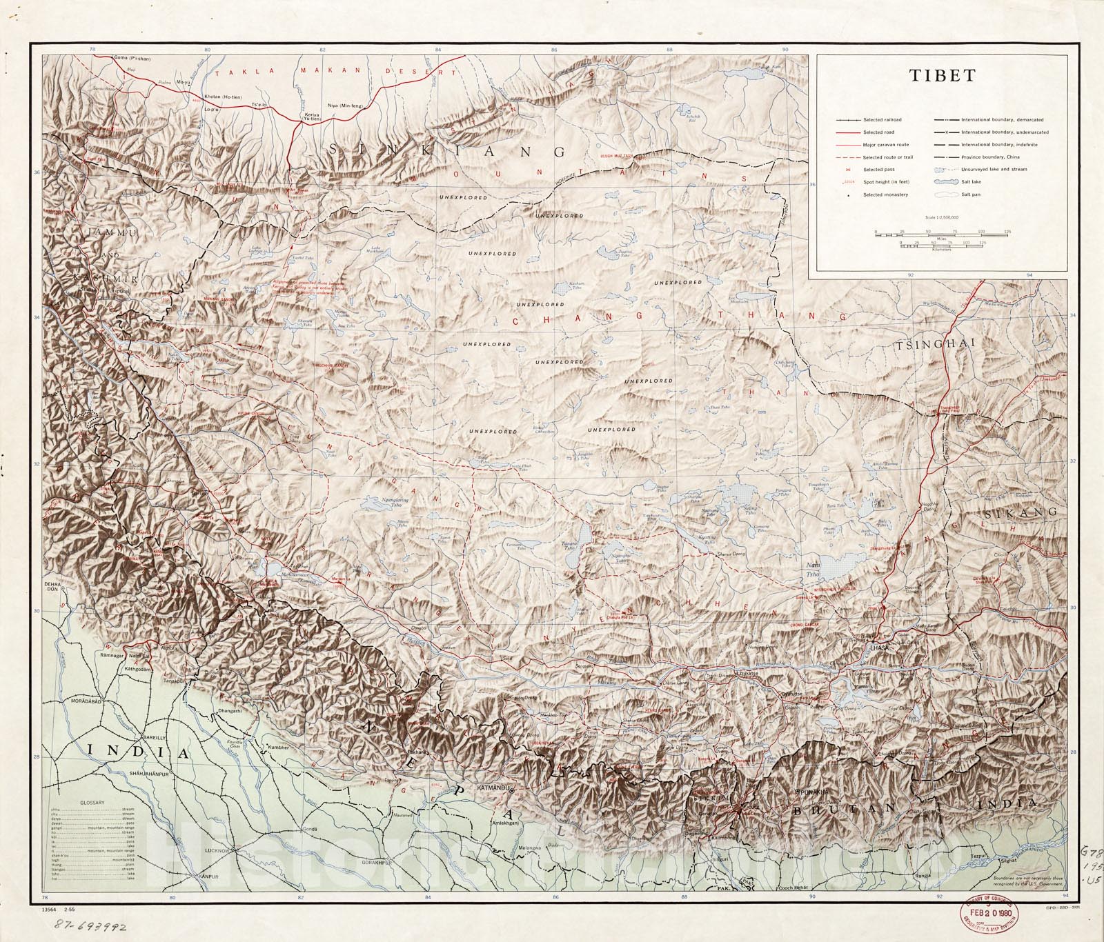 Historic 1955 Map - Tibet.