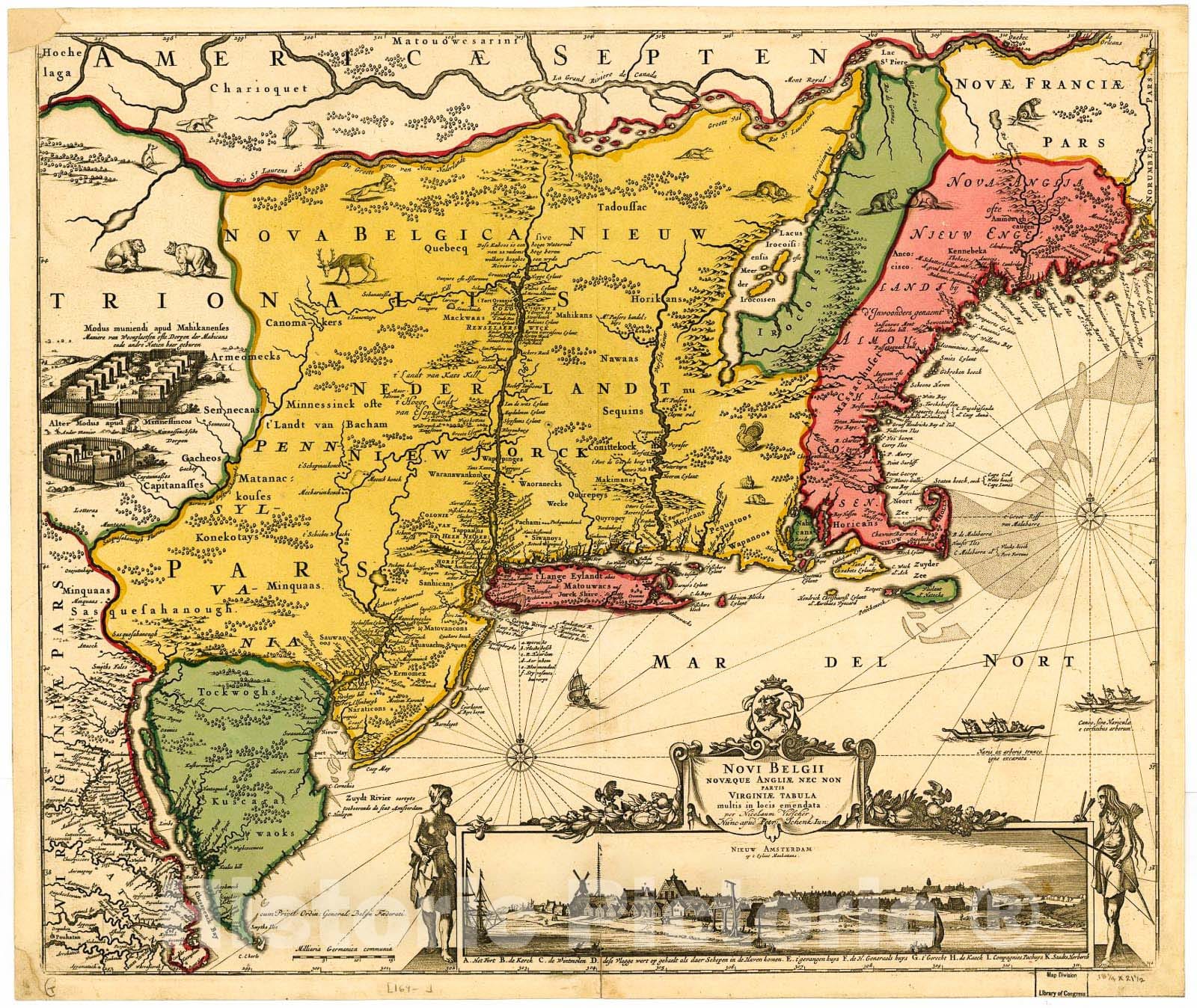 Historic 1690 Map - Novi Belgii Novaeque Angliae Nec Non Partis Virginiae Tabula - Vintage Wall Art