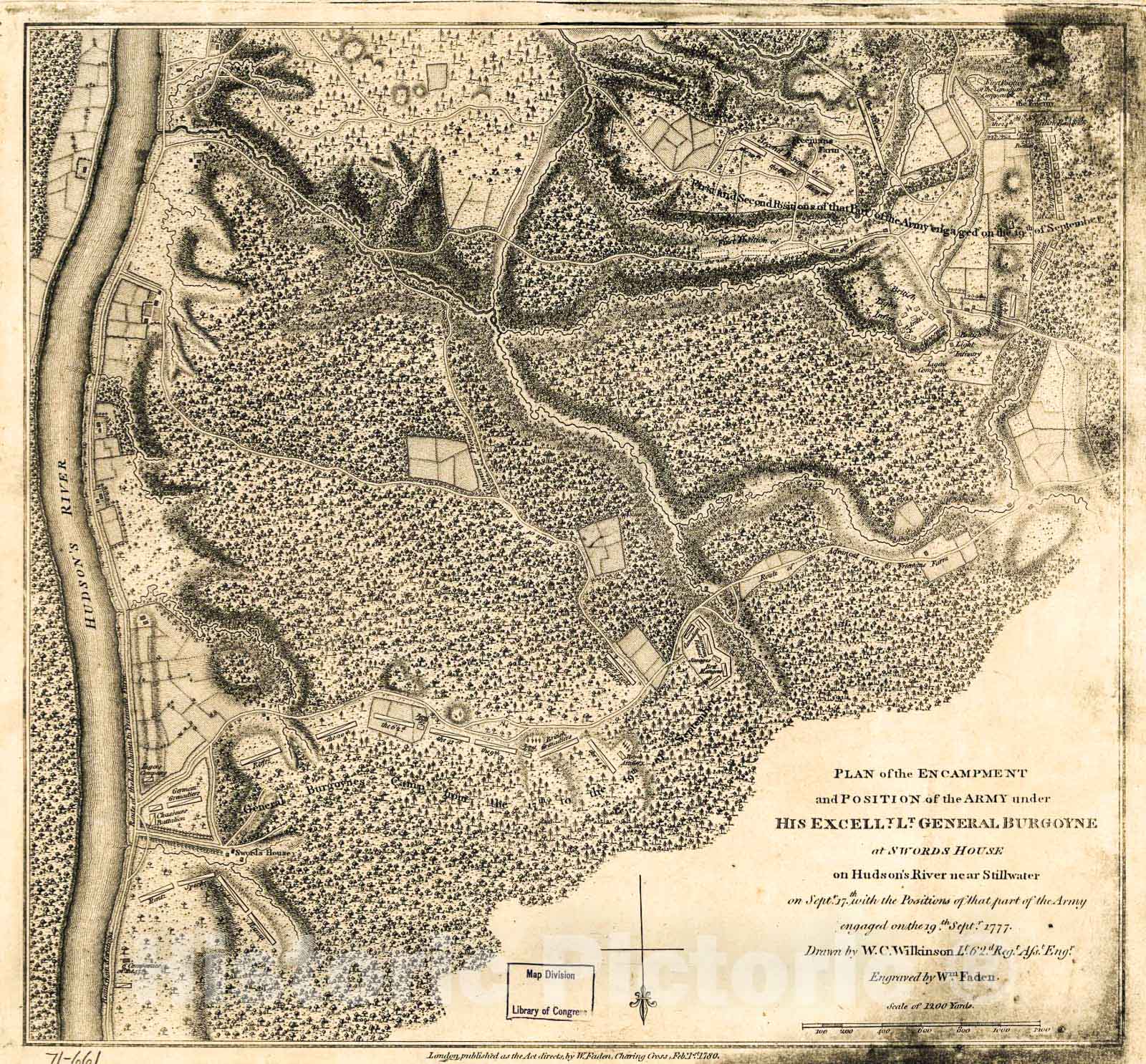 Historic 1780 Map - Plan of The Encampment and Position of The Army Under His Excelly. Lt. General Burgoyne at Swords House on Hudson's River Near Stillwater on Septr. 17th