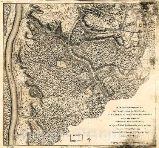 Historic 1780 Map - Plan of The Encampment and Position of The Army Under His Excelly. Lt. General Burgoyne at Swords House on Hudson's River Near Stillwater on Septr. 17th