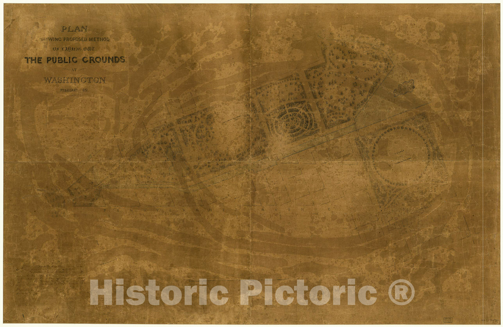 Historic 1851 Map - Plan Showing Proposed Method of Laying Out The Public Grounds at Washington