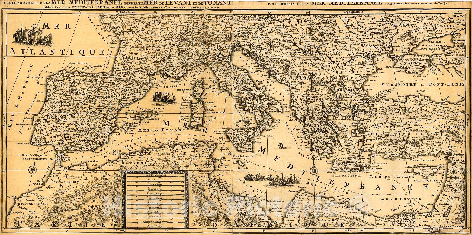 Historic 1680 Map - Carte Nouvelle de la mer mediterranee.