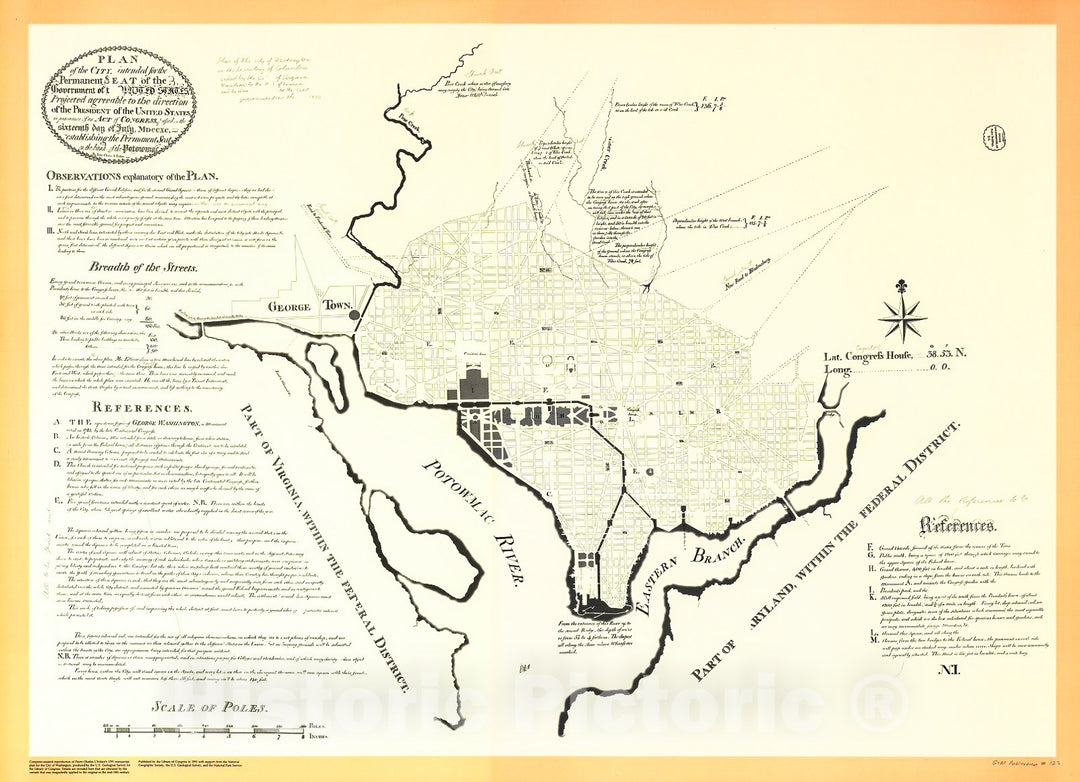 Historic 1991 Map - Plan of The City Intended for The Permanent seat of The Government of The United States : projected Agreeable to The Direction of The President of The United States