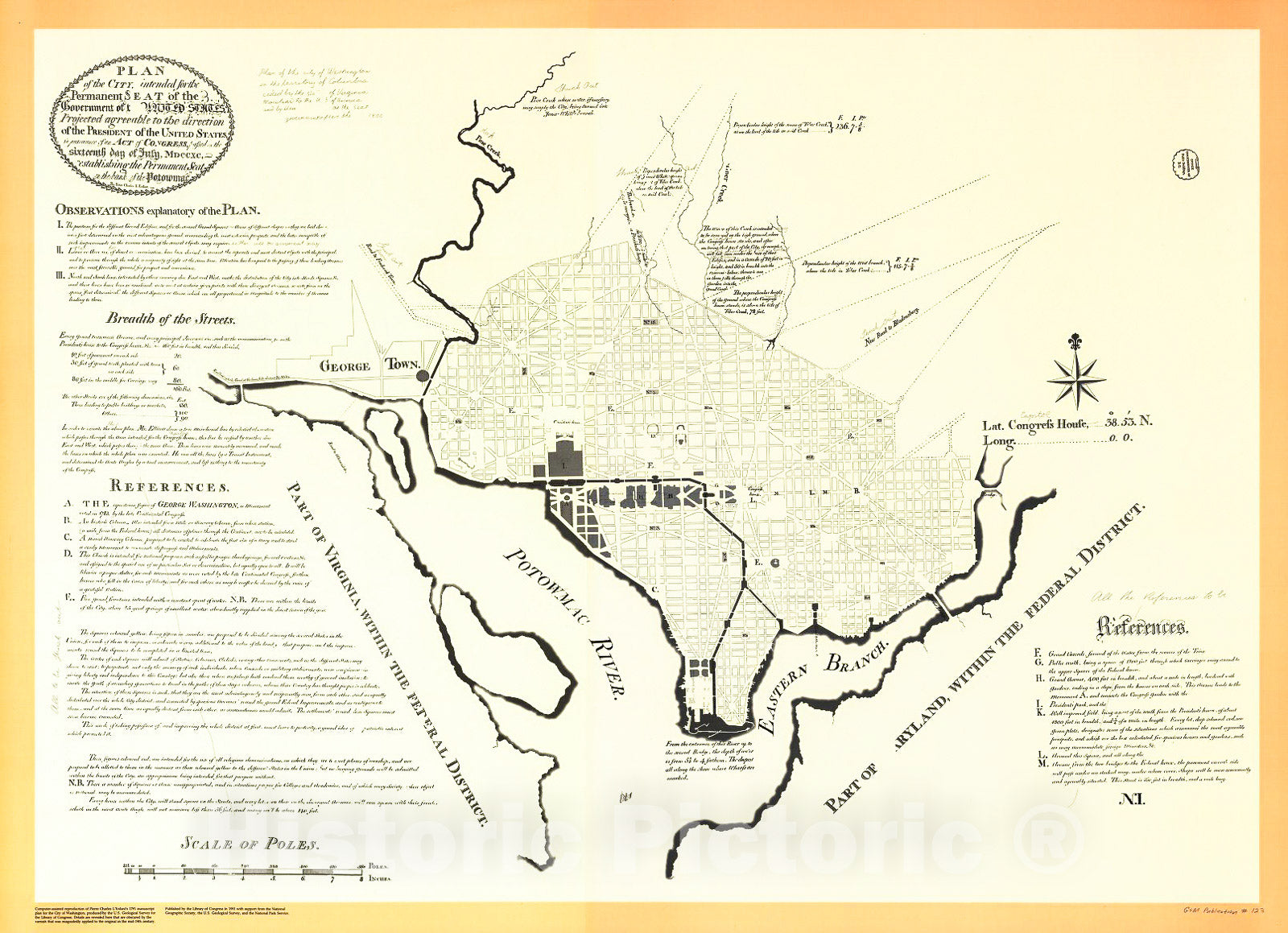 Historic 1991 Map - Plan of The City Intended for The Permanent seat of The Government of The United States : projected Agreeable to The Direction of The President of The United States