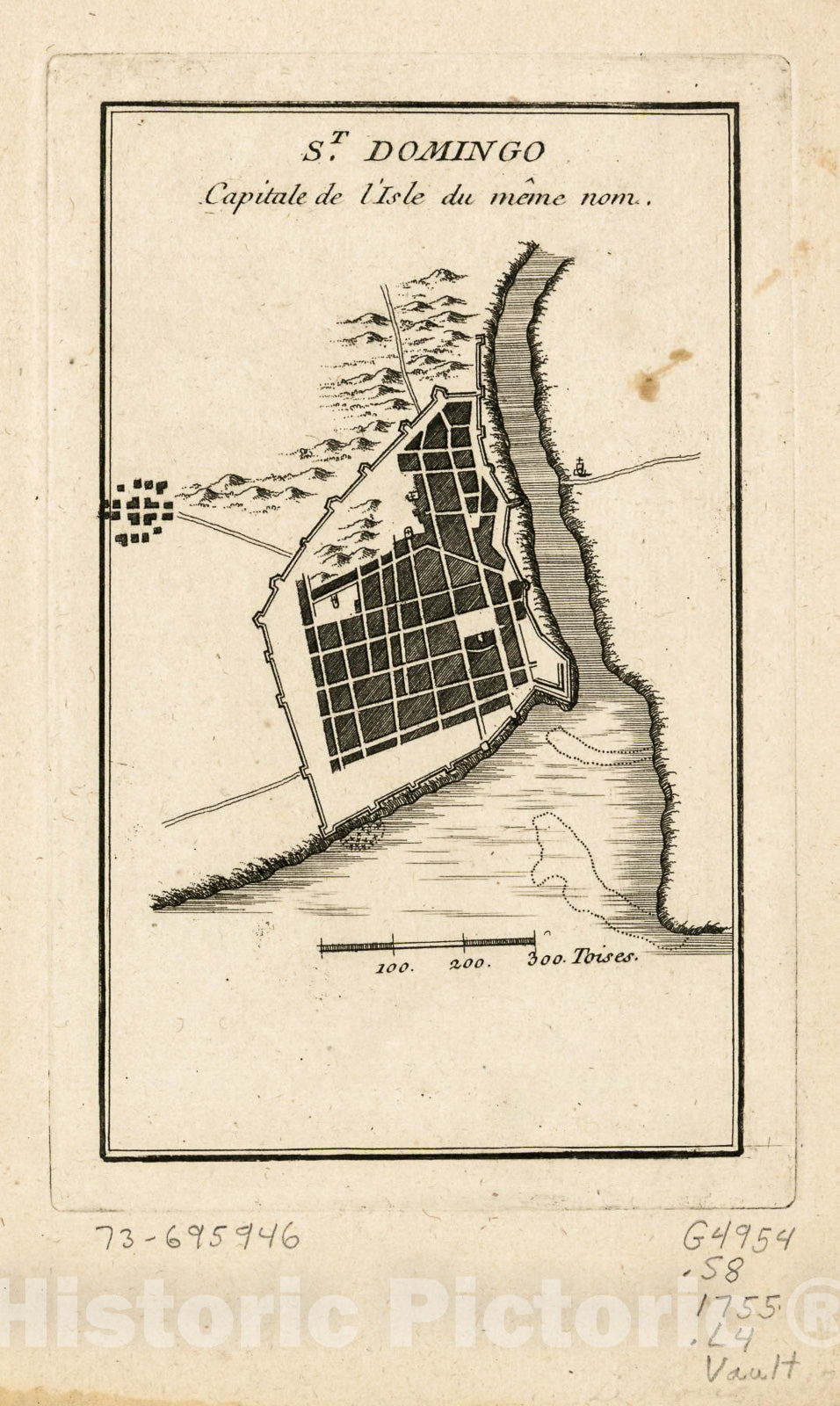 Historic 1755 Map - St. Domingo capitale de l'isle du mÃªme nom.
