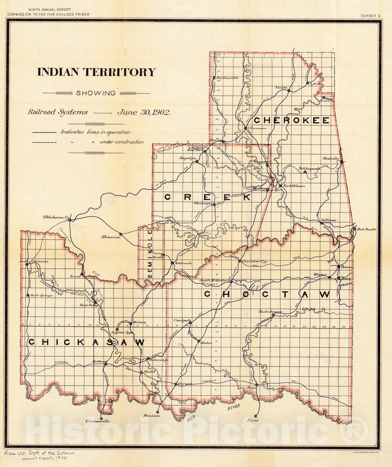 Historic 1902 Map - Indian Territory Showing Railroad Systems, June 30, 1902.