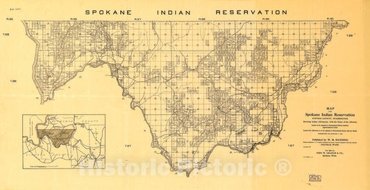 Historic 1910 Map - Map of The Spokane Indian Reservation, Stevens County, Washington.