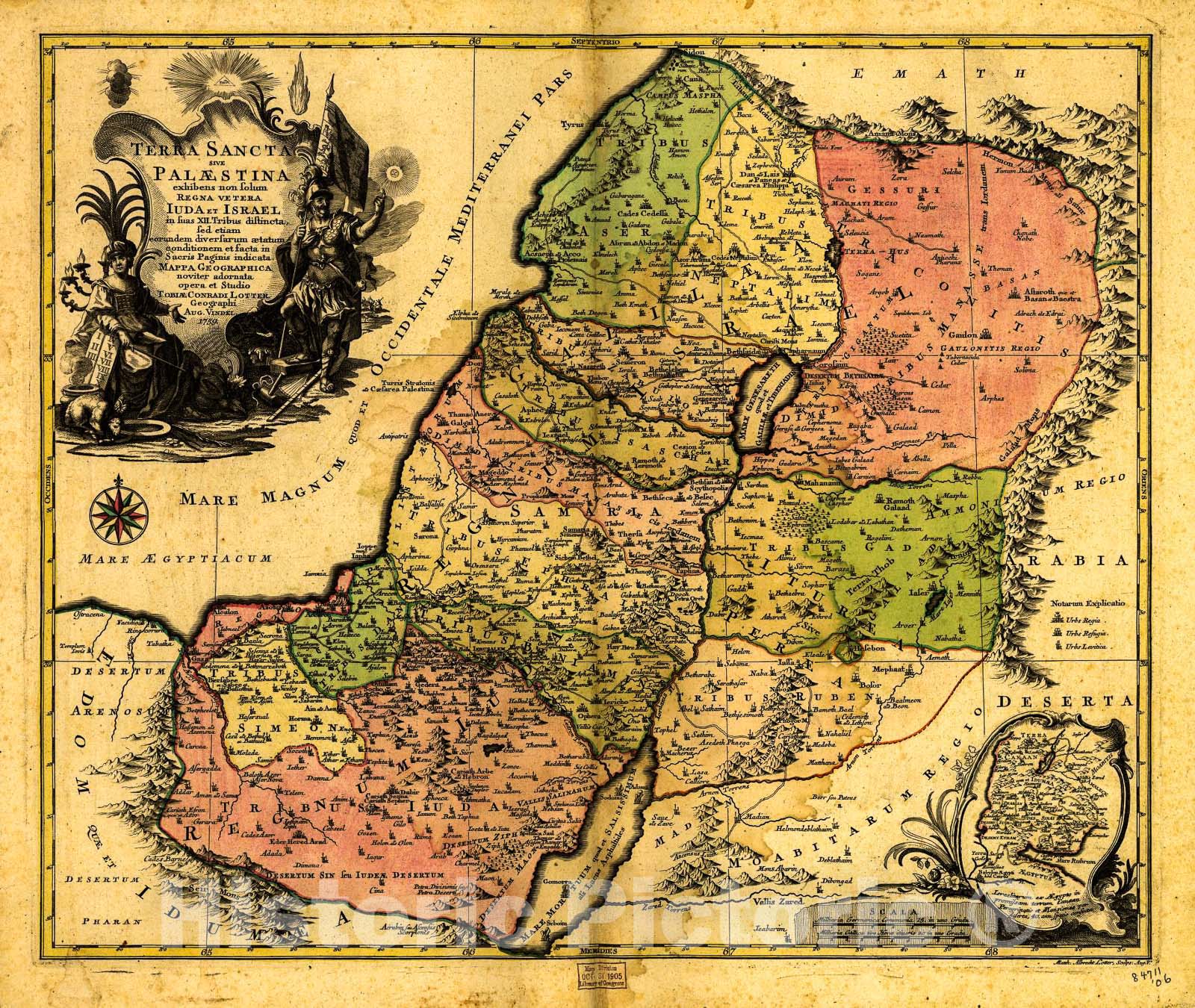 Historic 1759 Map - Terra Sancta sive PalÃ¦stina exhibens no folum Regna vetera Iuda et Israel in fuas XII Tribus diftincta