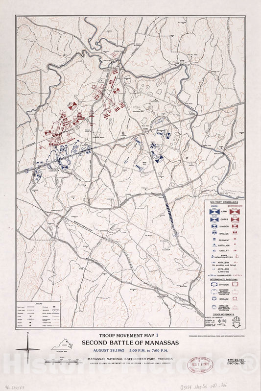 Historic Map - Troop Movement map Second Battle of Manassas, August 28, Thru August 30 1862 Manassas National Battlefield Park, Virginia - Map 2: Second Battle of Manassas