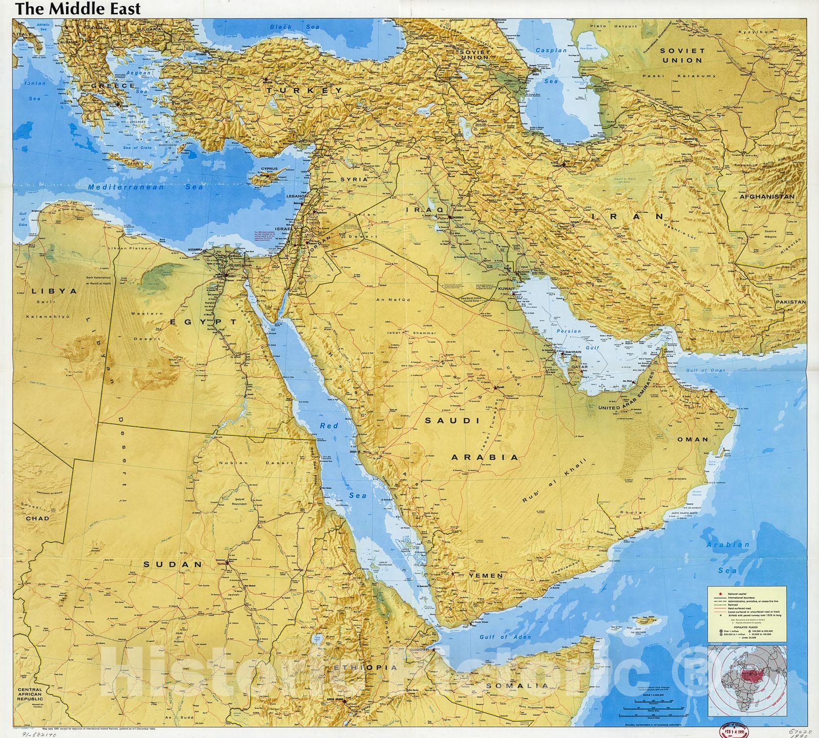Historic 1990 Map - Middle East.