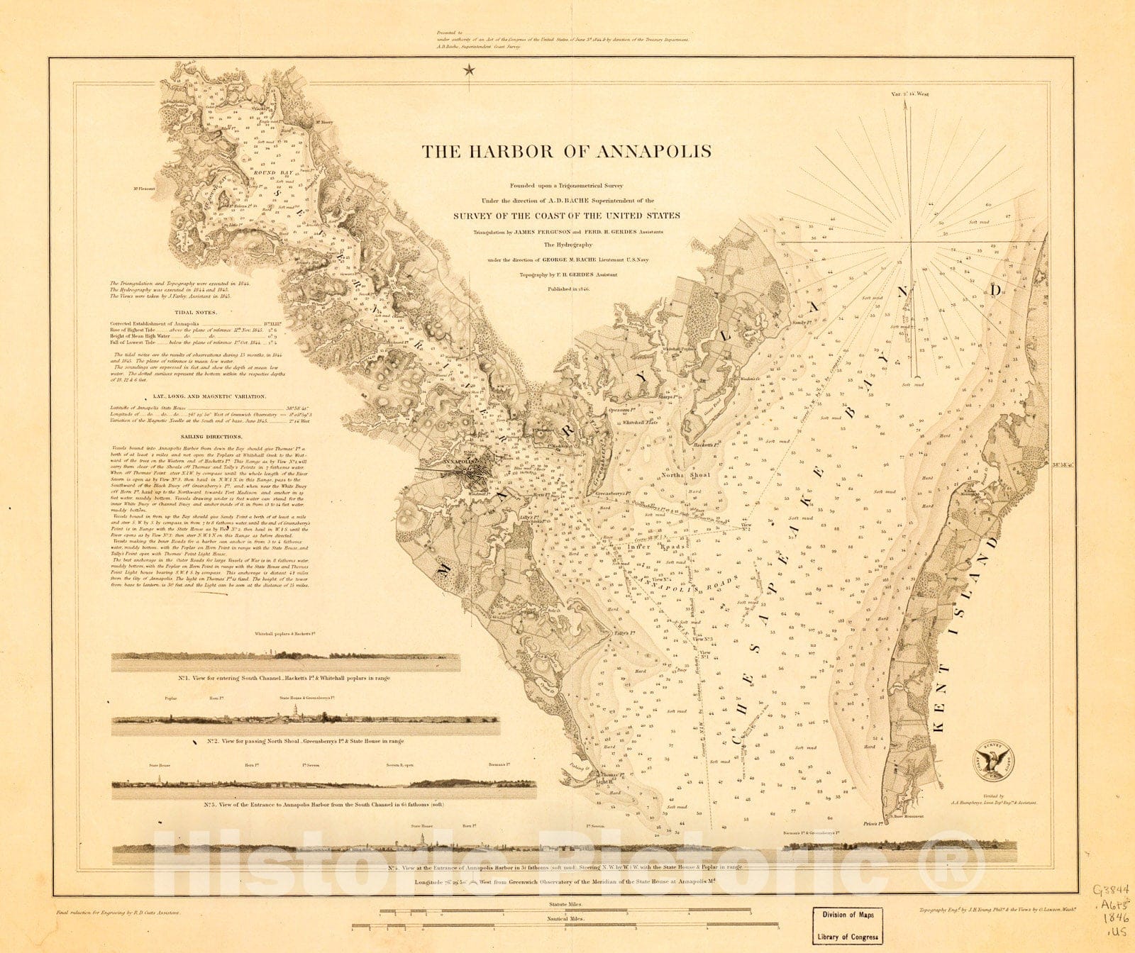 Historic 1846 Map - The Harbor of Annapolis