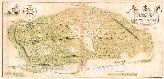 Historic 1700 Map - an Exact Draught of The Island of New Providence one of The Bahama Islands in The West Indies.
