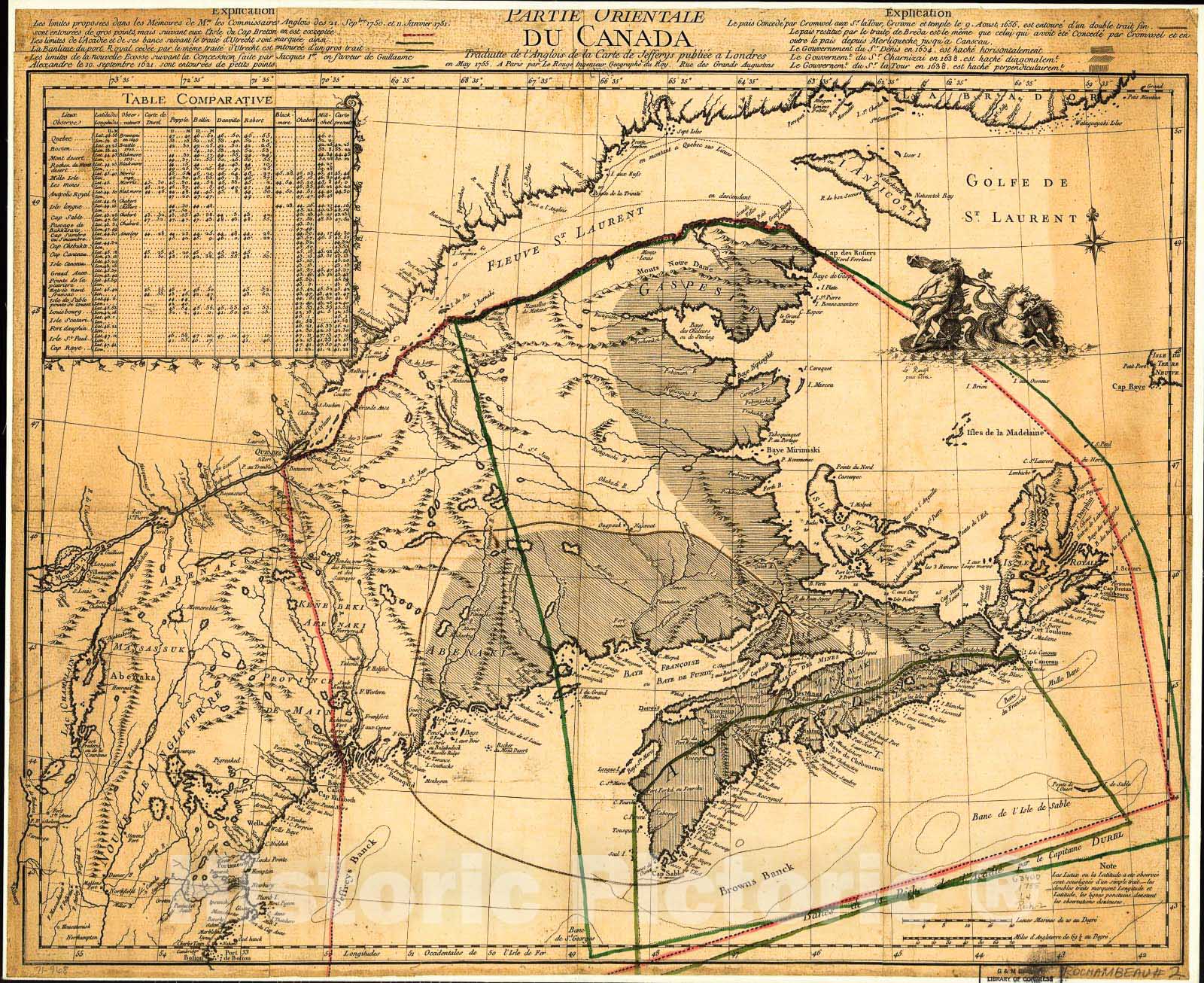 Historic 1755 Map - Partie orientale du Canada, traduitte de l'anglois de la Carte de Jefferys publiÃ©e a Londres en May 1755.