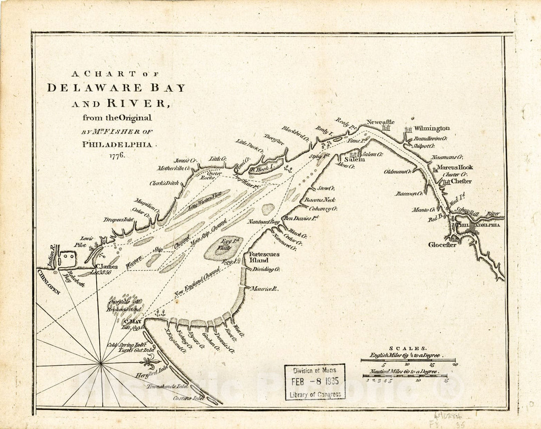 Historic 1776 Map - A Chart of Delaware Bay and River : from The Original