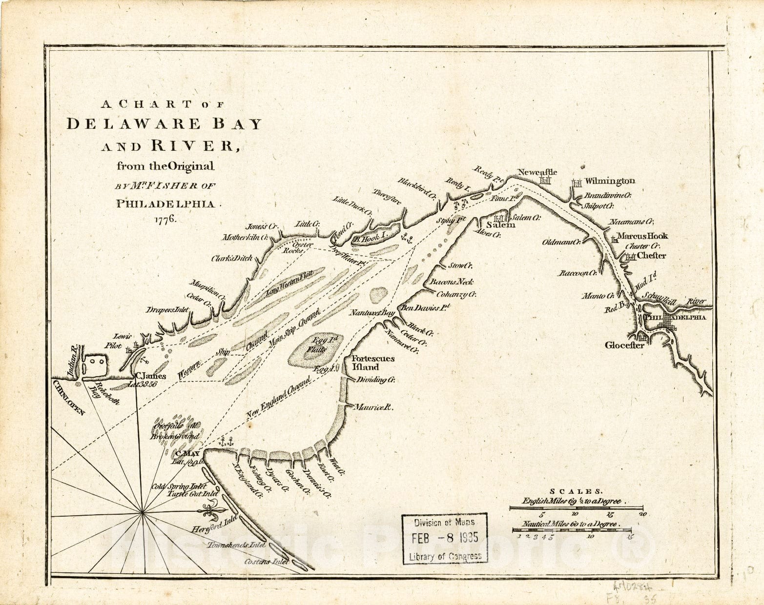 Historic 1776 Map - A Chart of Delaware Bay and River : from The Original