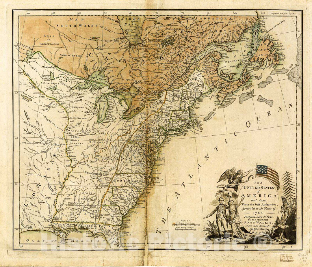 Historic 1783 Map - The United States of America Laid Down from The Best Authorities, Agreeable to The Peace of 1783.