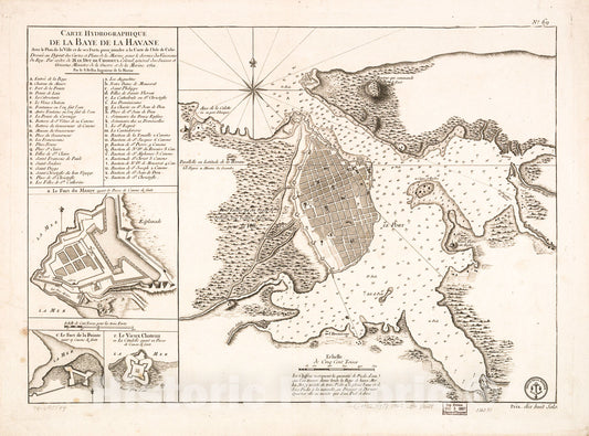 Historic 1791 Map - Carte hydrographique de la baye de la Havana. Avec le Plan de la Ville et de SES forts Pour joindre a la Carte de l'isle de Cube.
