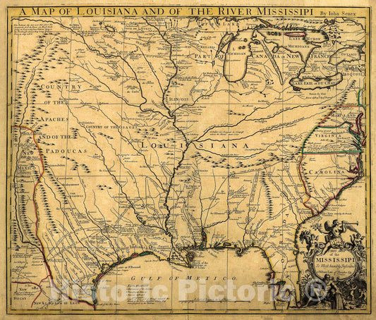 Historic 1721 Map - A map of Louisiana and of The River Mississipi i.e. Mississippi : This map of The Mississipi i.e. Mississippi