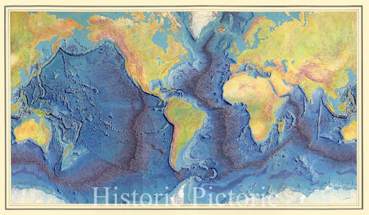 Historic 1977 Map - Manuscript Painting of Heezen-Tharp;World Ocean Floor; map by Berann